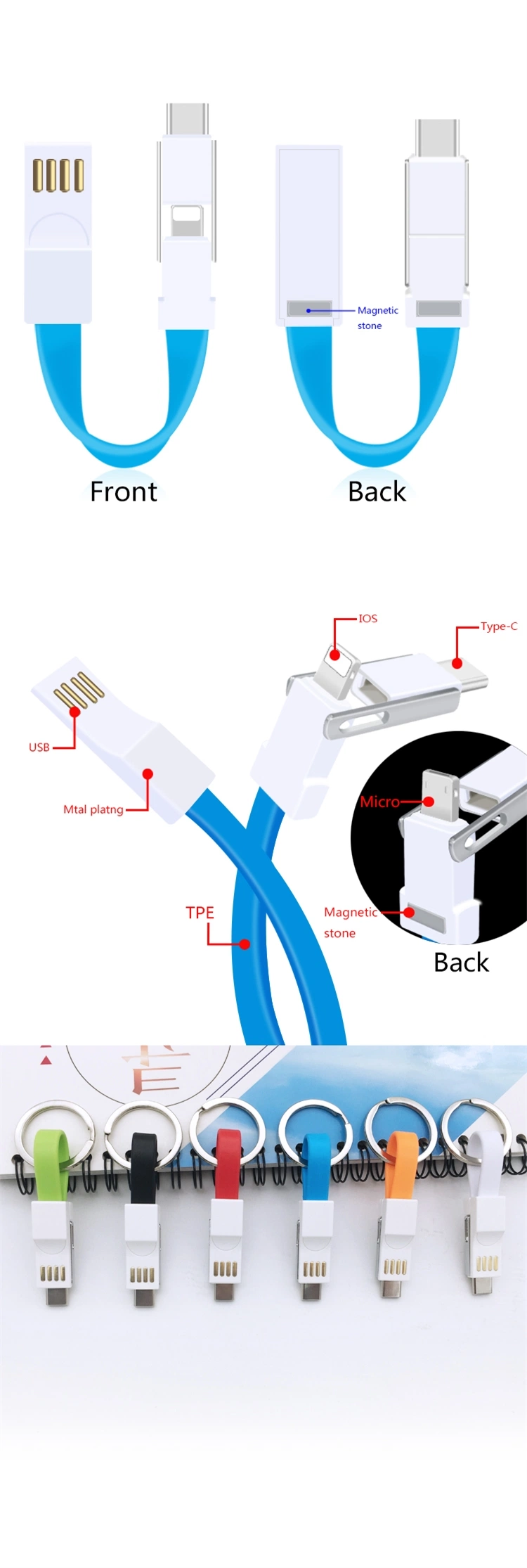 Keychain Magnetic Charging USB Cable Type-C Micro USB Cable