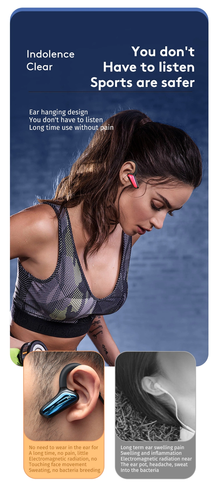 M-D8 Bluetooth Headset Wireless Bone Conduction Non-in-Ear Hanging Ear Type Business Sports Stereo Headset Foreign Trade Cross-Border